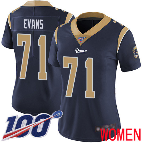 Los Angeles Rams Limited Navy Blue Women Bobby Evans Home Jersey NFL Football #71 100th Season Vapor Untouchable